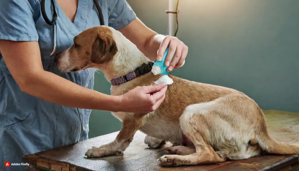 Applying Aquaphor on dogs stiches